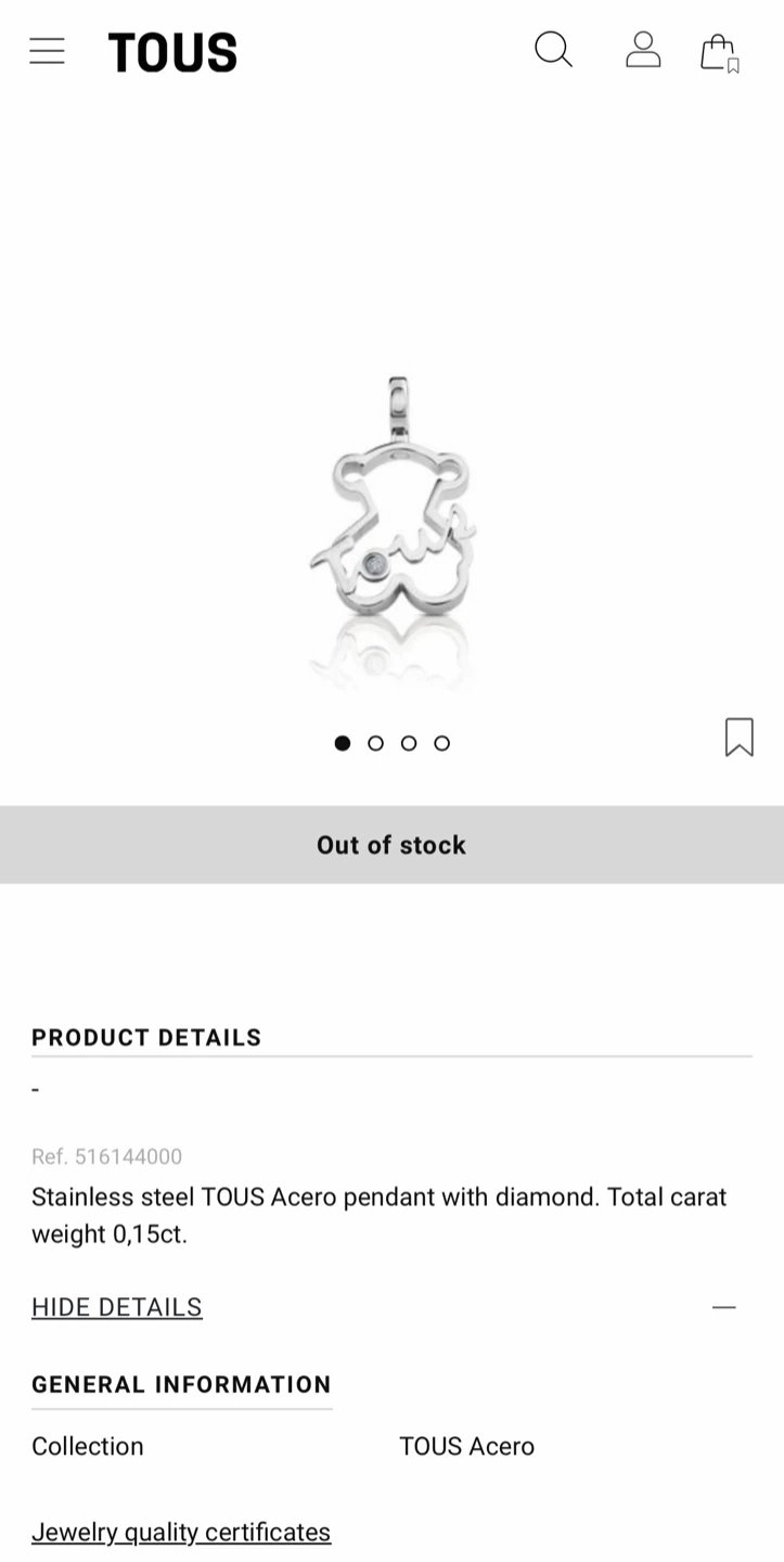 TOUS Stainless Steel Bear Pendant with Diamond - photo 2