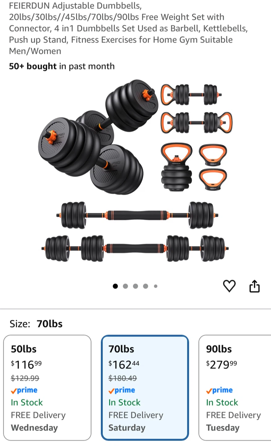 FEIERDUN 70LB Adjustable Dumbbell Set – 4-in-1 Home Gym - photo 3