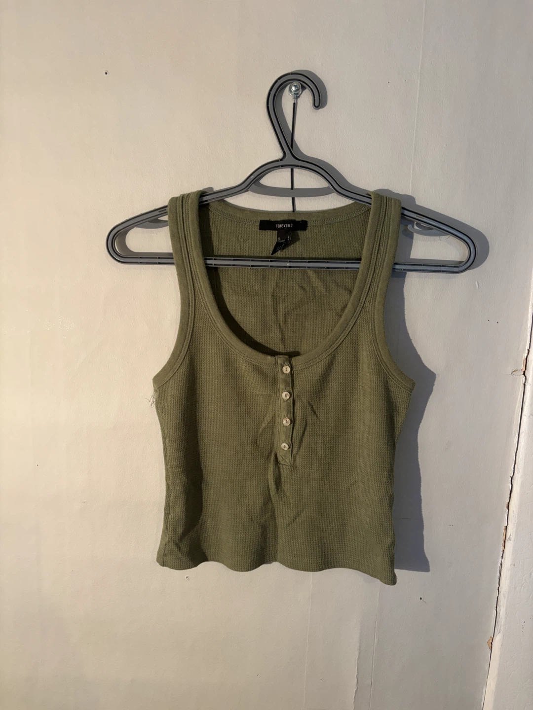 Forever 21 Ribbed Henley Tank Top - Olive Green