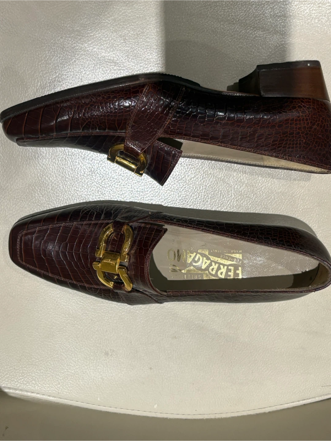 Salvatore Ferragamo Gancini Croc-Embossed Leather Loafers 51/2C - photo 5