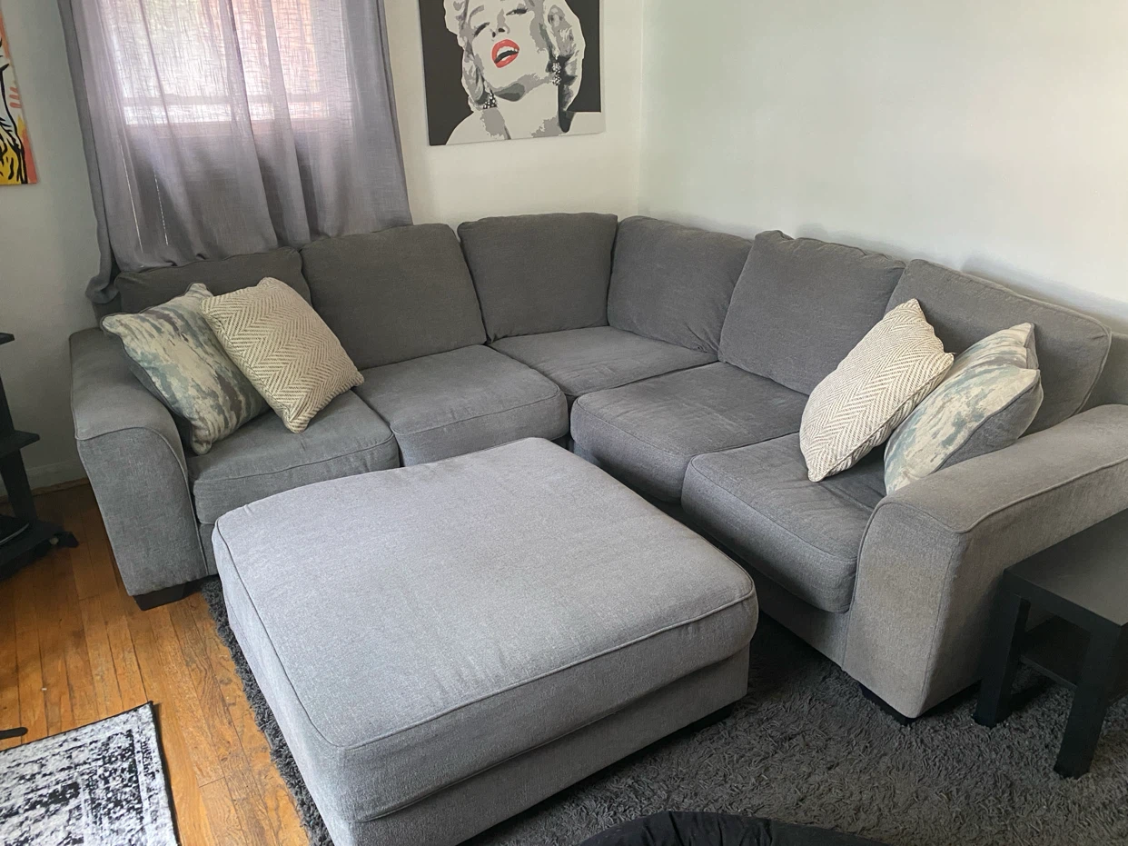 Grey Sectional Sofa with Ottoman