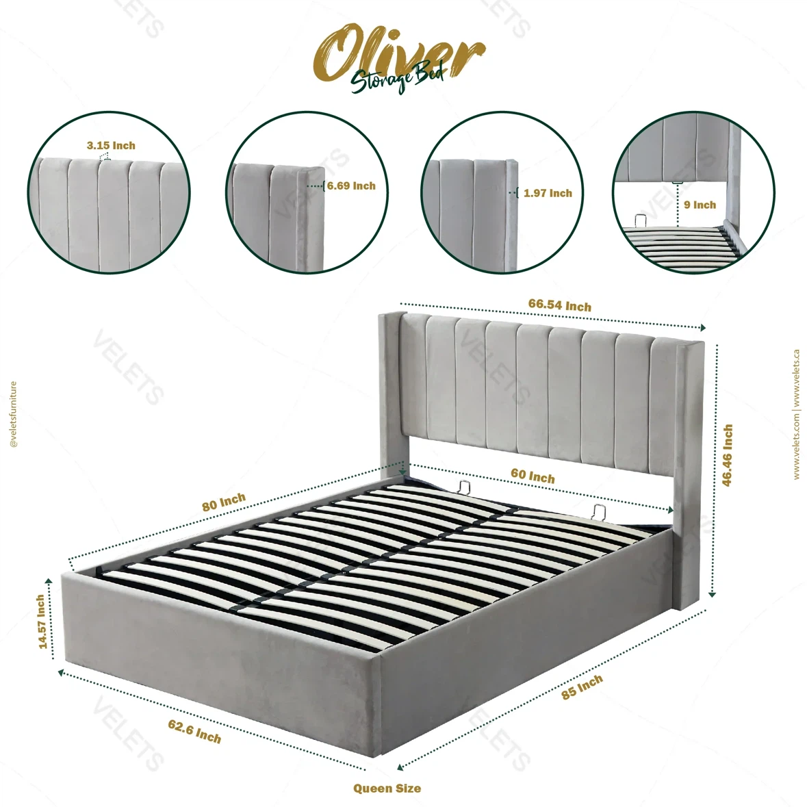 Queen Size Storage Bed Frame with Hydraulic Lift - photo 4