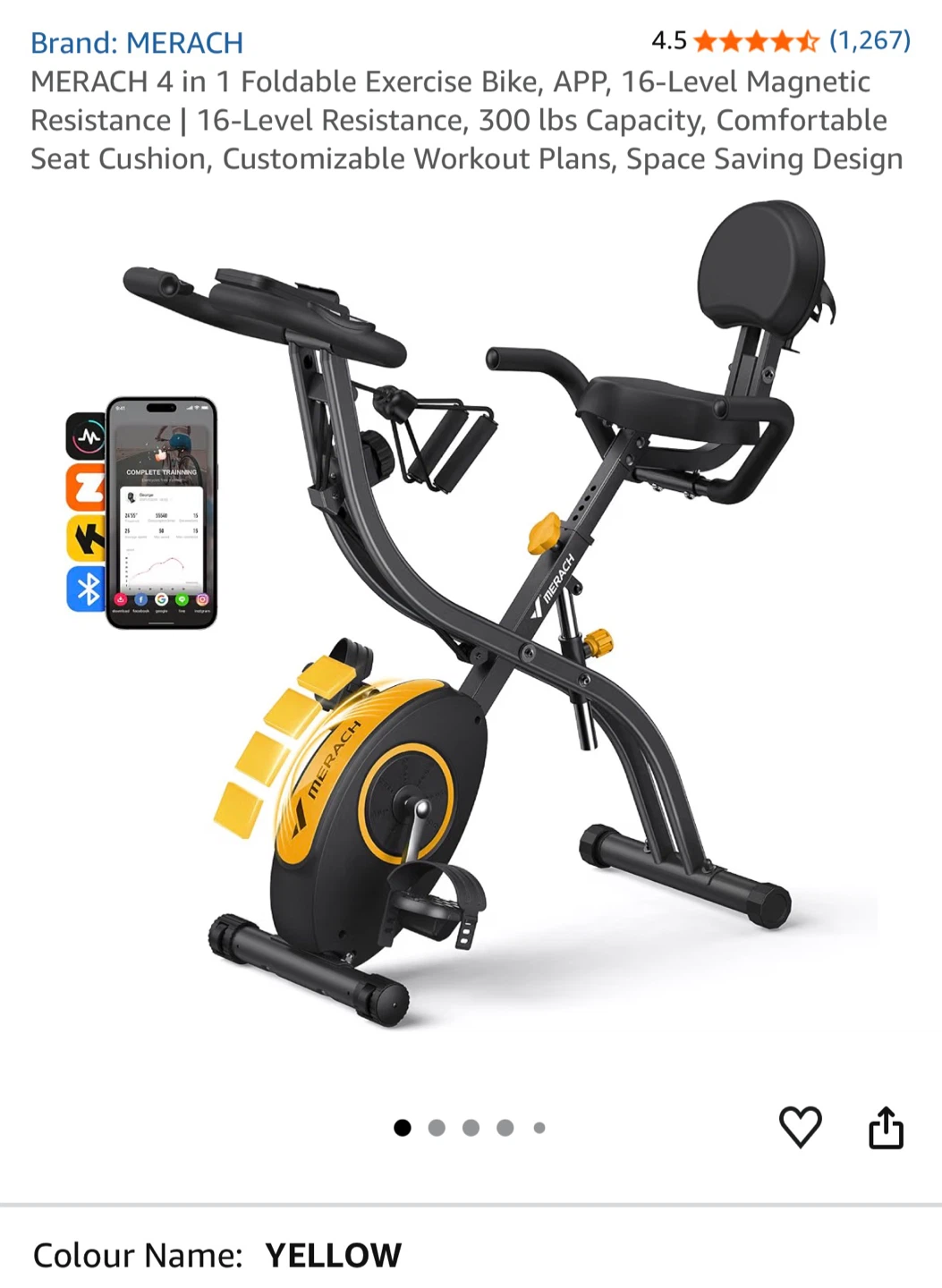 MERACH 4-in-1 Exercise Bike with Arm Resistance Bands - Yellow