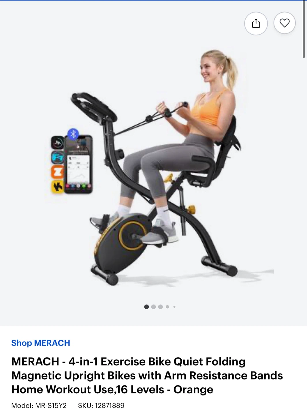 MERACH 4-in-1 Exercise Bike with Arm Resistance Bands - Yellow - photo 2