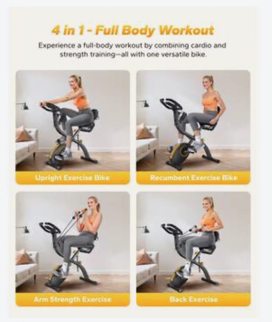 MERACH 4-in-1 Exercise Bike with Arm Resistance Bands - Yellow - photo 5
