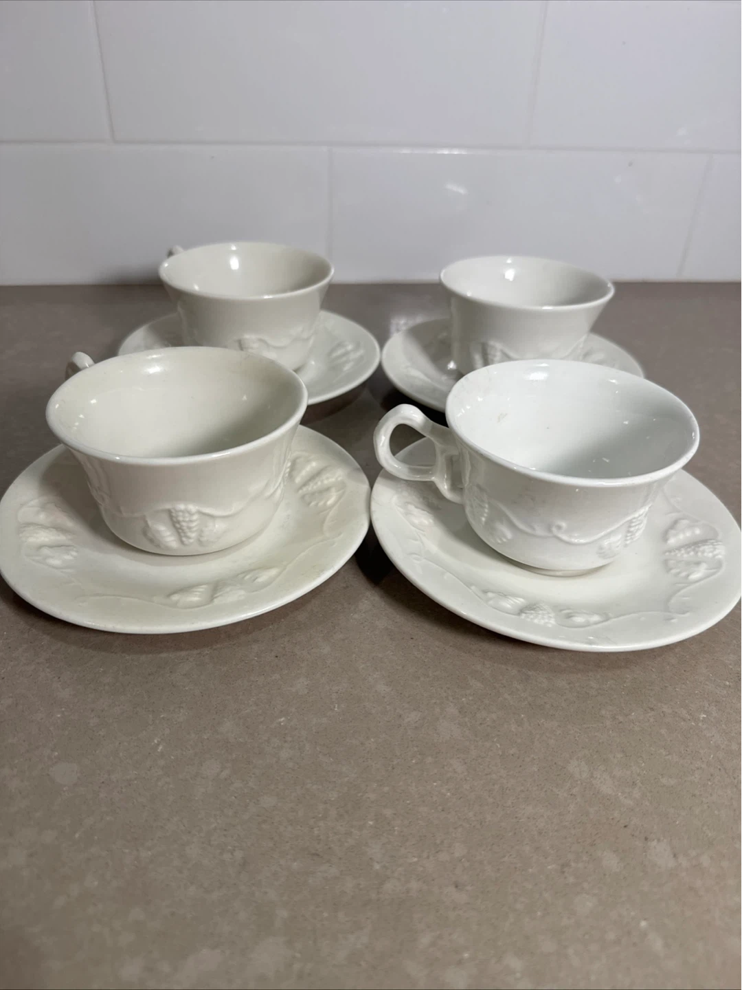 Red Cliff Ironstone Fine China Teacups & Saucers (Set of 4)