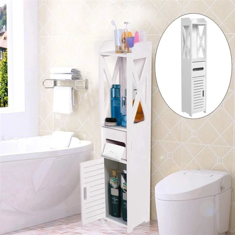 White Slim Storage Cabinet with Drawer