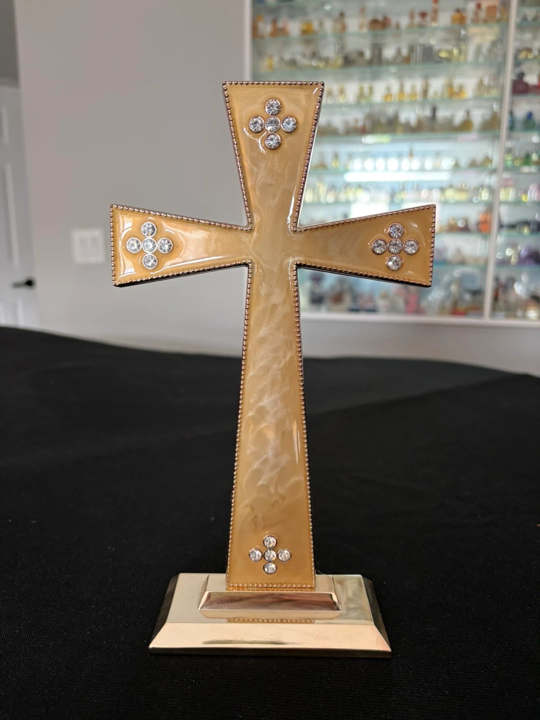 Decorative Cross Statue with Rhinestones