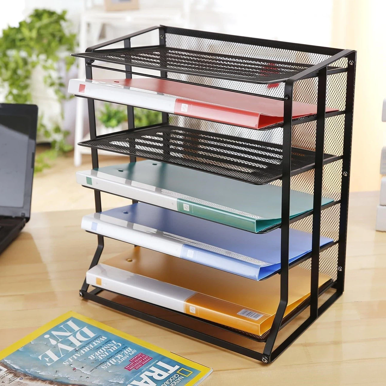 Black Mesh Desk Organizer with 5 Tiers