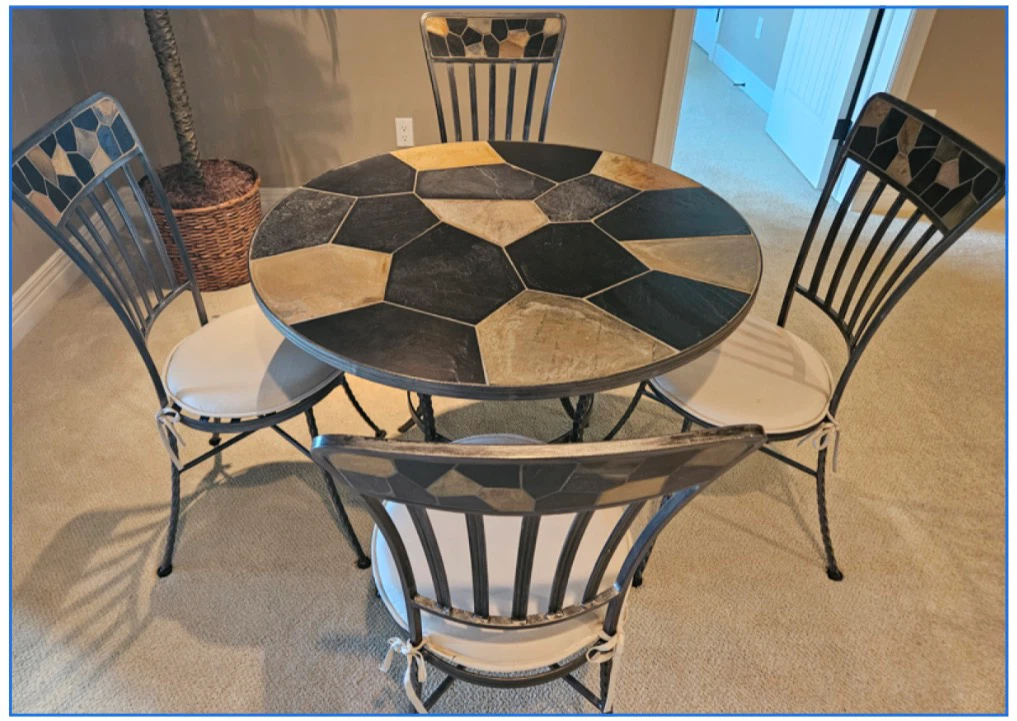 Luxury Stone and Wrought Iron Table with 4 Chairs
