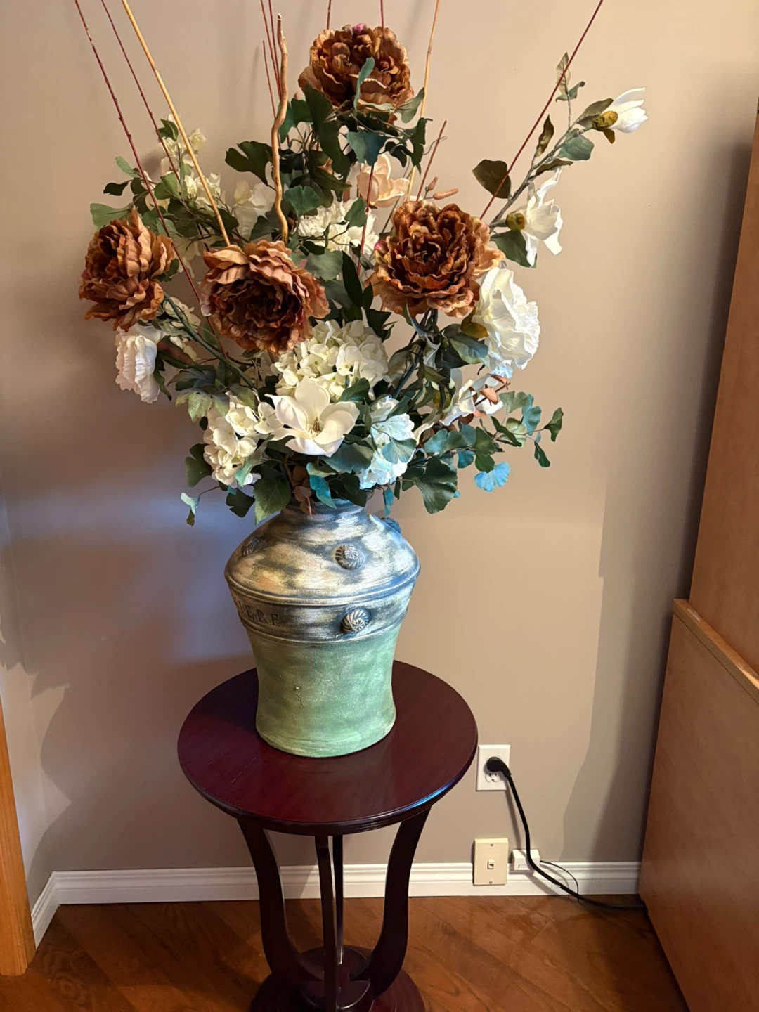 Large Faux Floral Arrangement in Decorative Vase