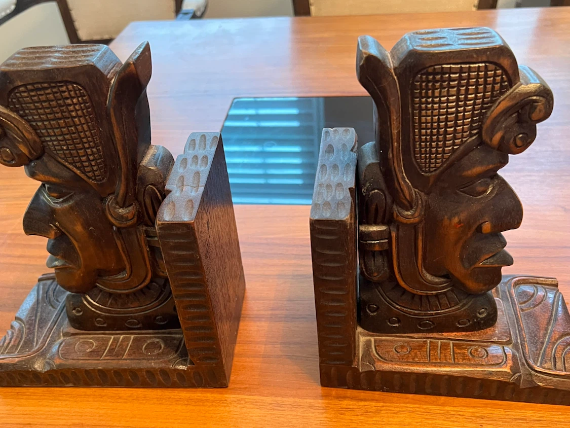 Hand-Carved Wooden Mayan Face Bookends - photo 2
