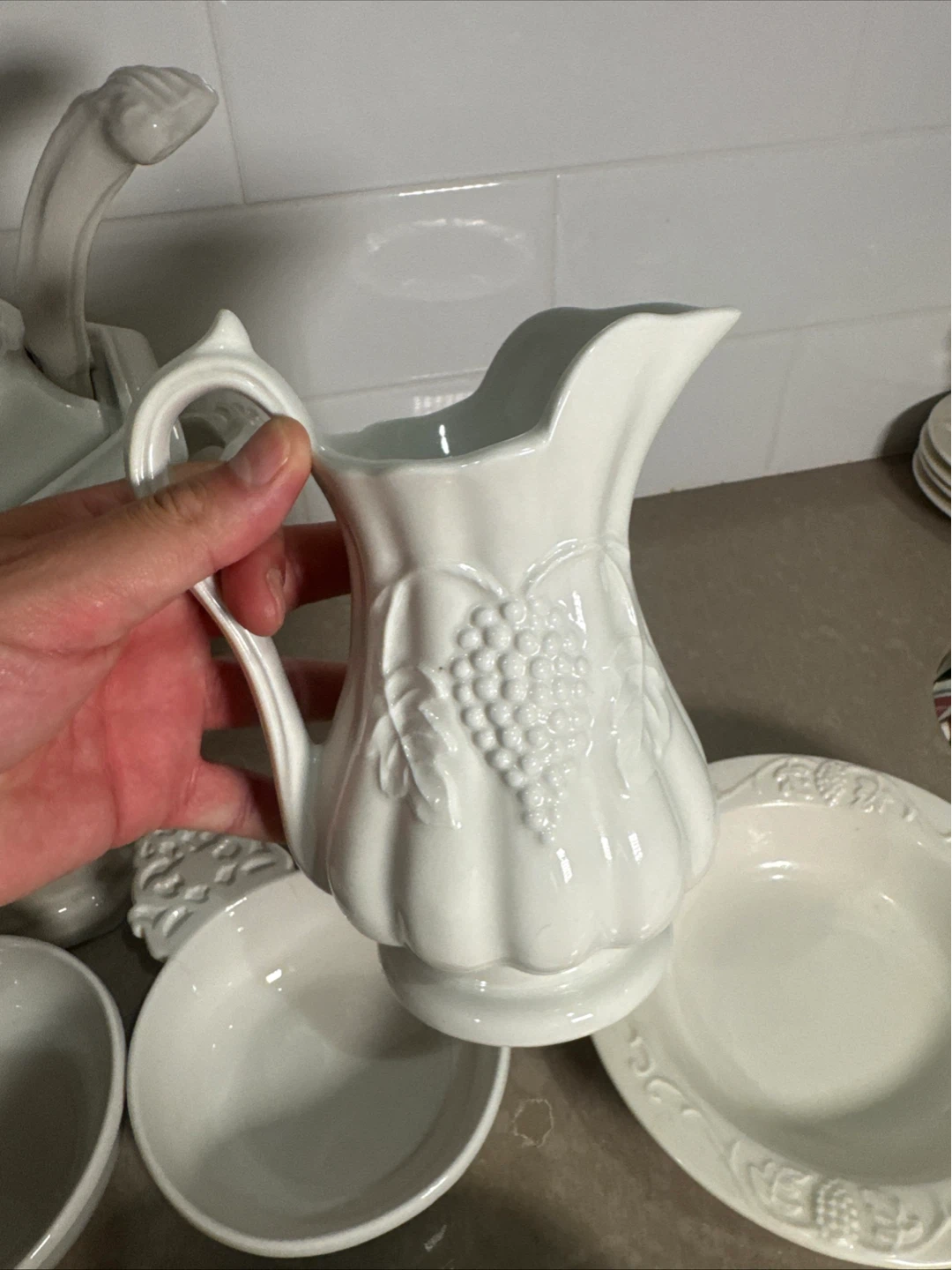 White Ceramic Soup Tureen Set with Ladle and Pitcher - photo 4