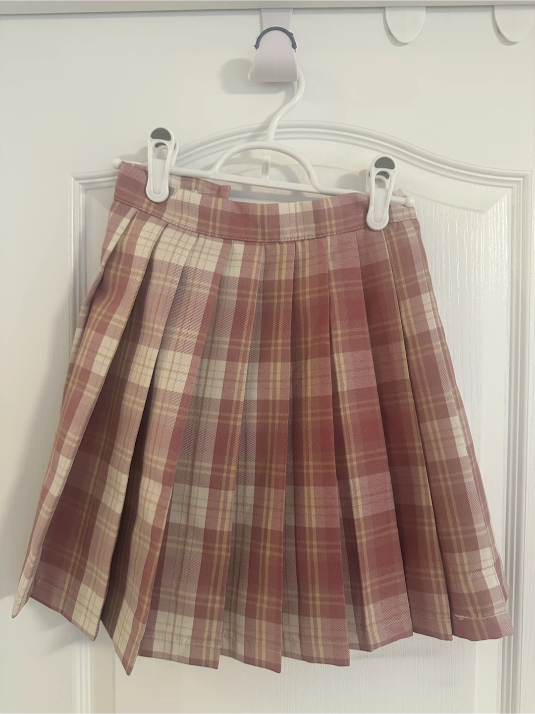 Pink Plaid Pleated Mini Skirt