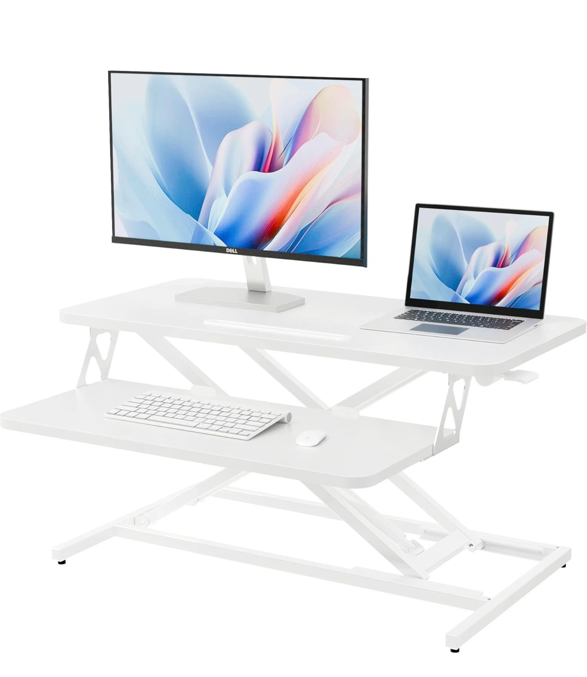 White Standing Desk Converter - Two Tier