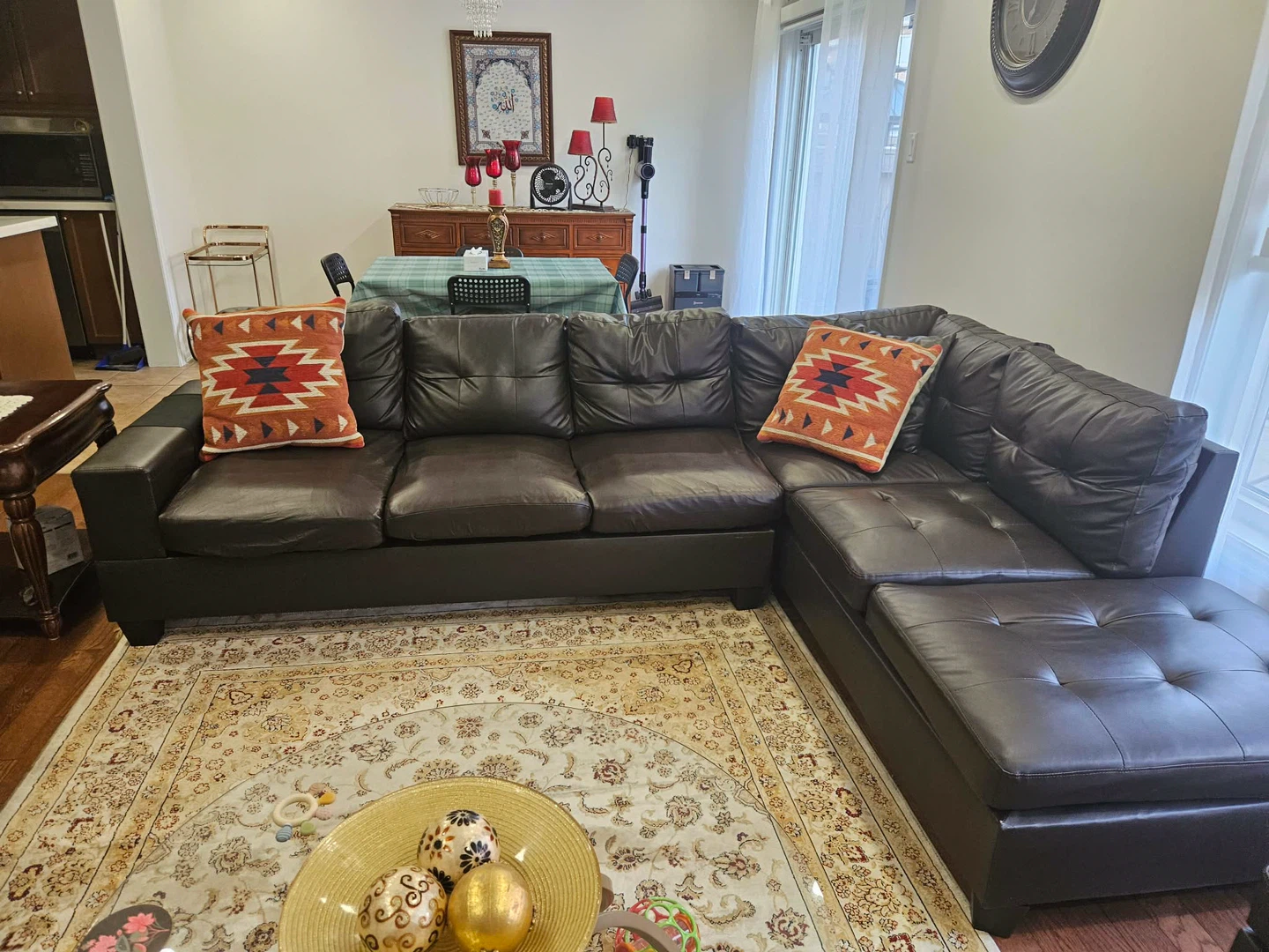 Dark Brown Faux Leather Sectional Sofa