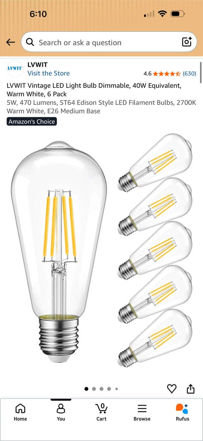 6-Pack Dimmable Vintage LED Edison Bulbs - photo 2