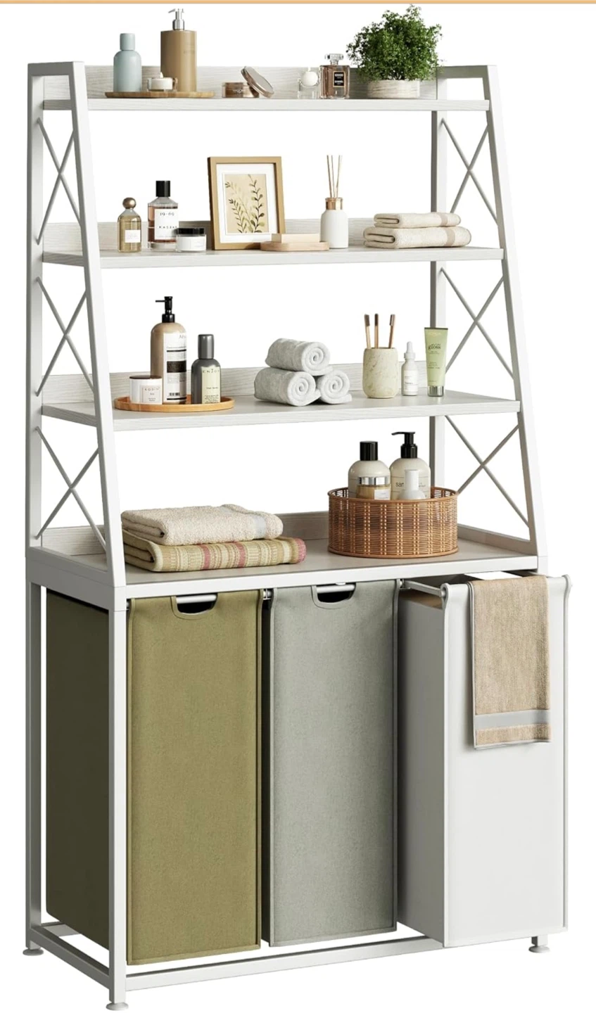 White 4-Tier Storage Shelf with Removable Laundry Bags - photo 2