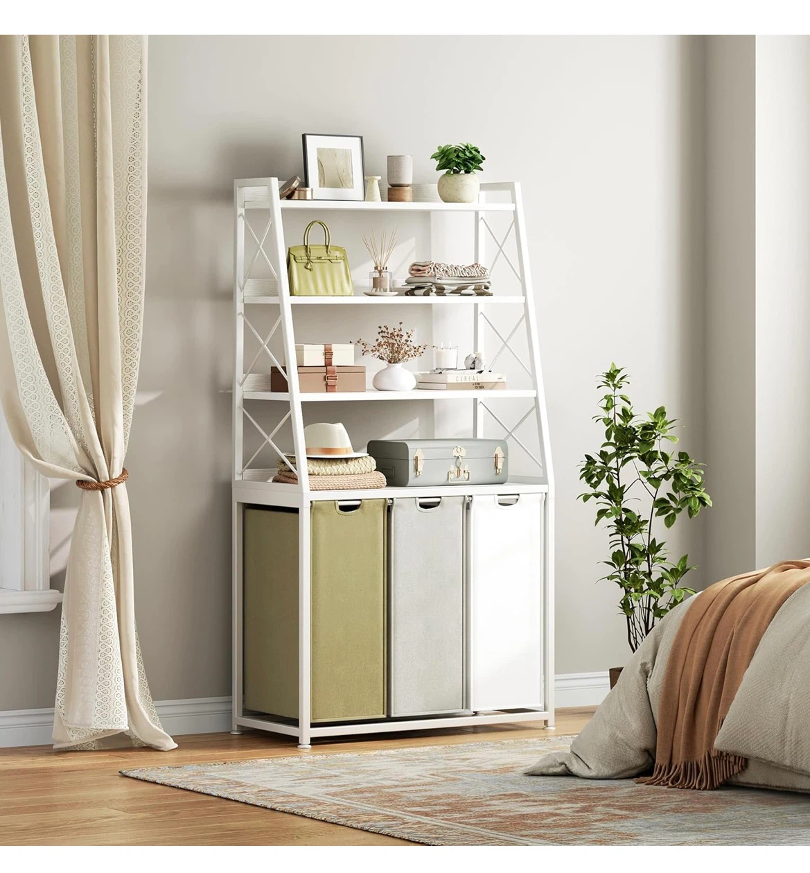 White 4-Tier Storage Shelf with Removable Laundry Bags - photo 5