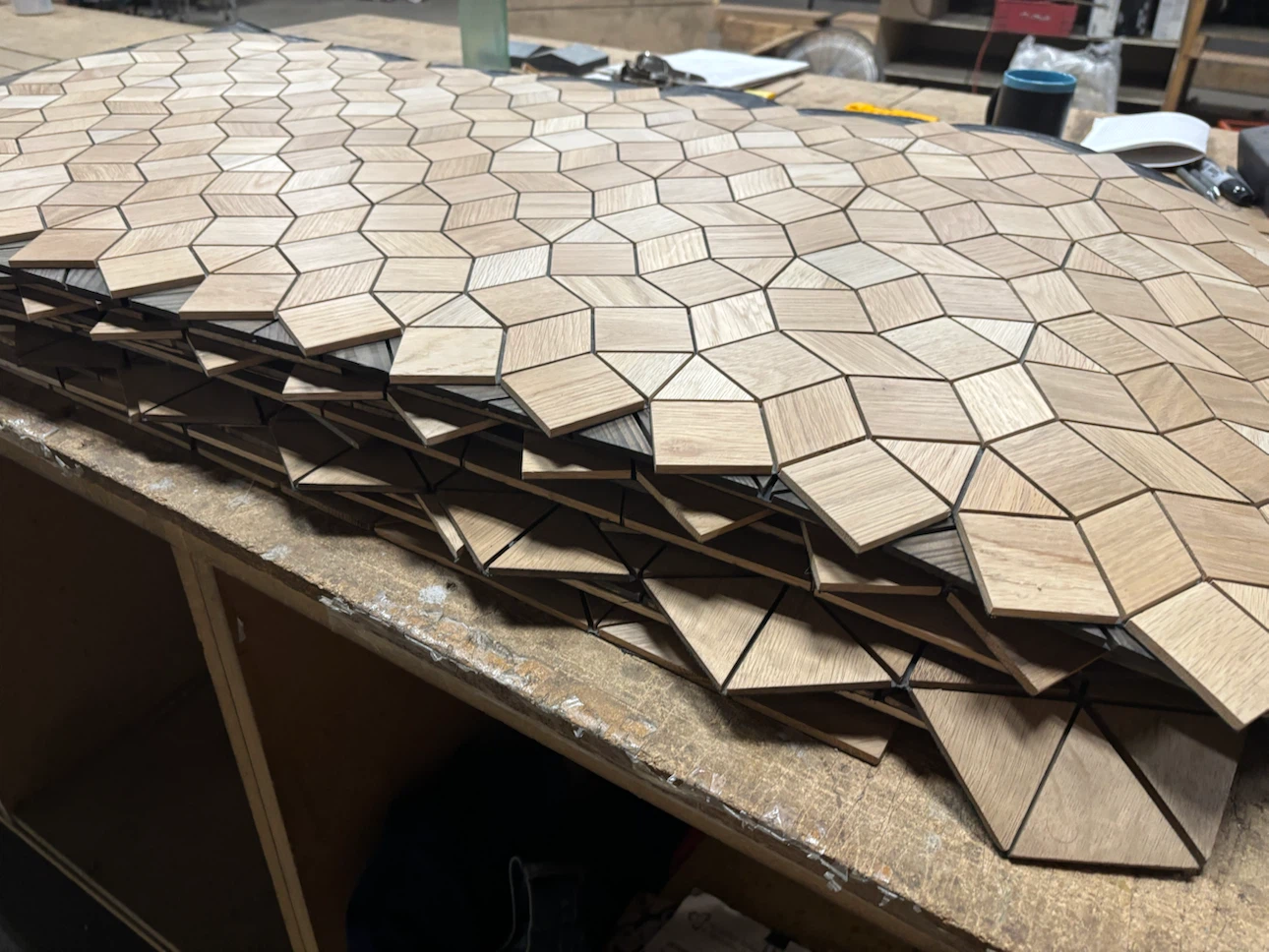 Geometric wood pattern wall panels