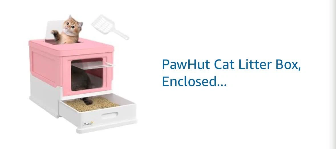PawHut Pink Enclosed Cat Litter Box with Drawer