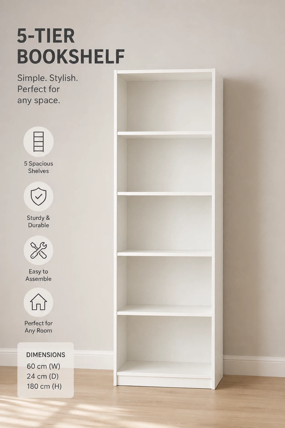 Ikea White 5-Tier Bookshelf - photo 3