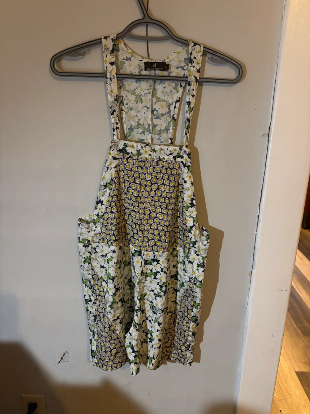 Red Leatherette Floral Overalls Size S