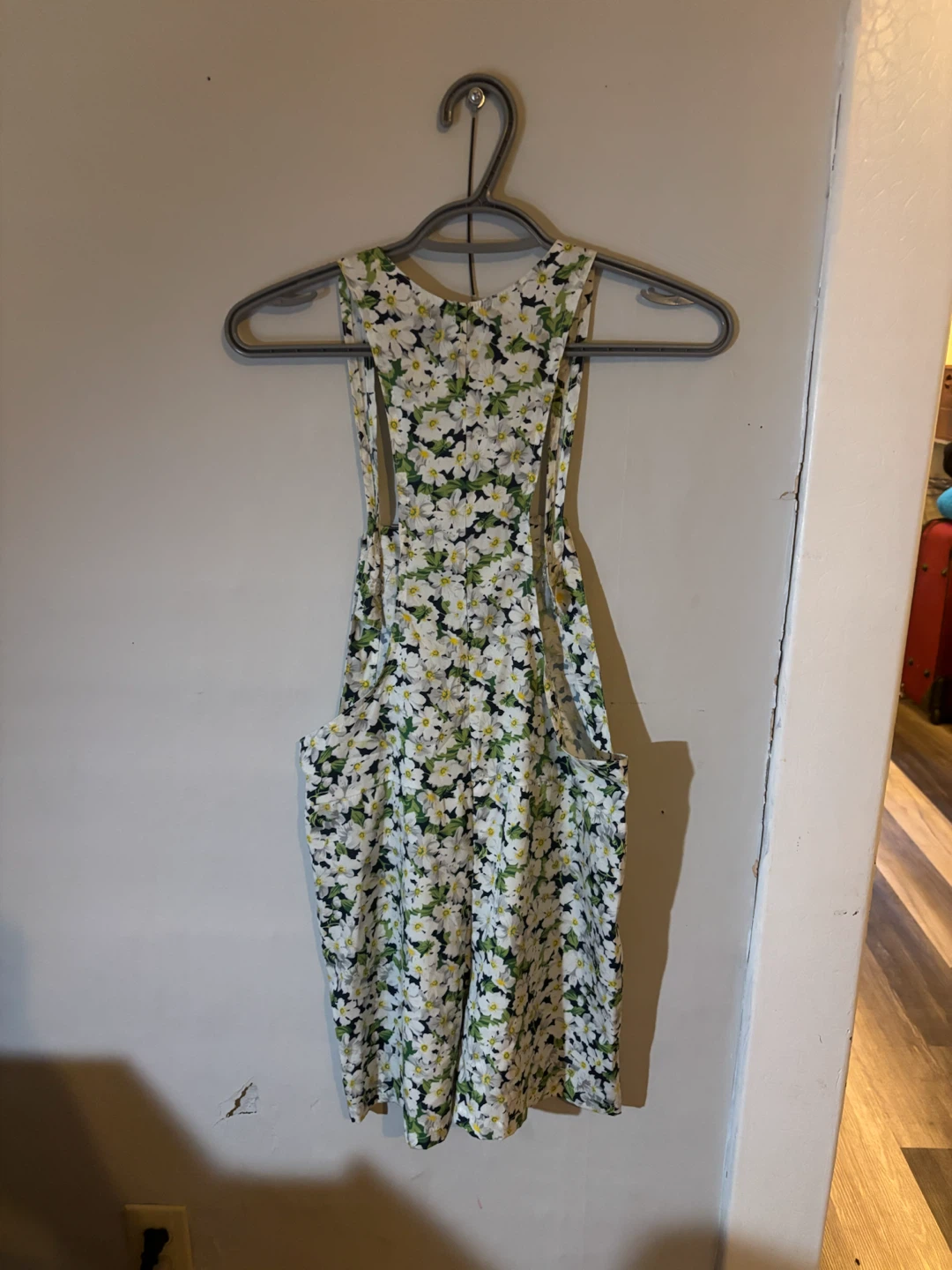 Red Leatherette Floral Overalls Size S - photo 3