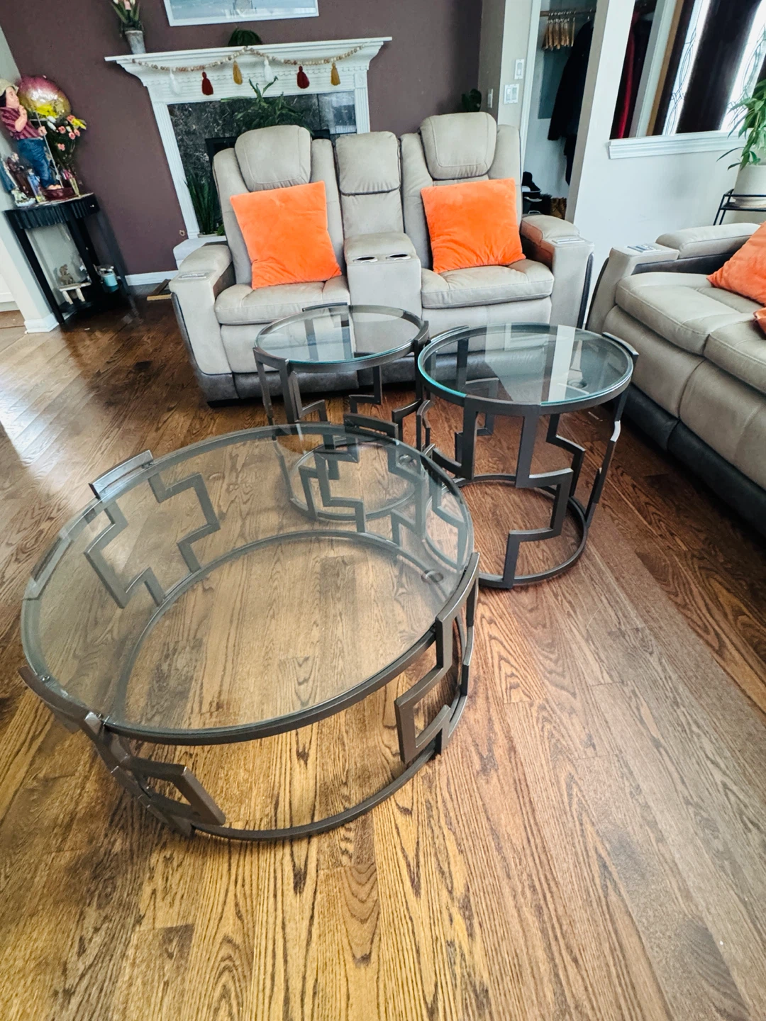Set of 3 Round Glass Nesting Tables with Metal Base - photo 3