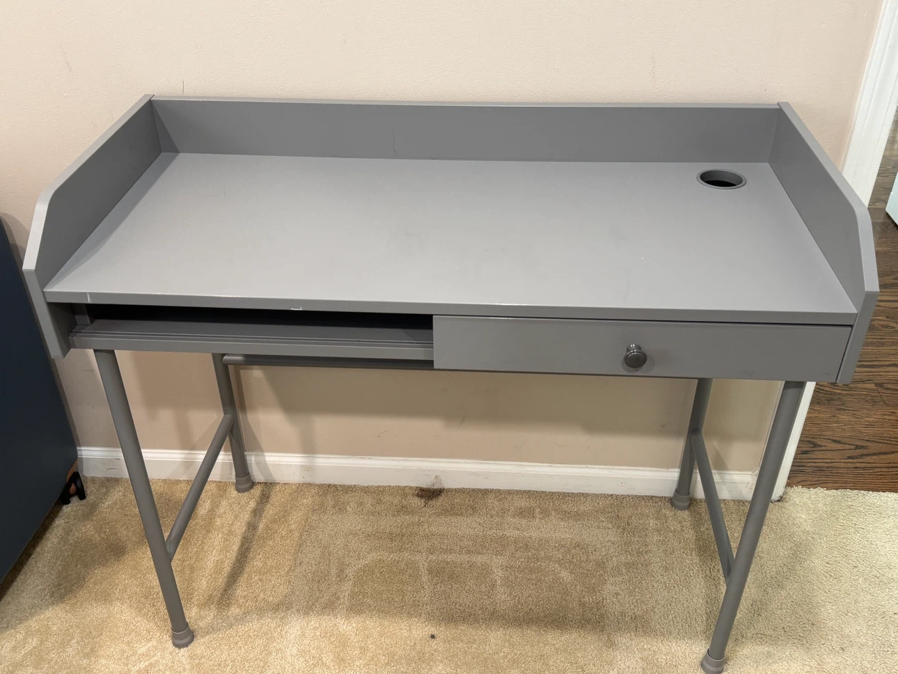 Gray Desk with Drawer and Shelf - photo 2