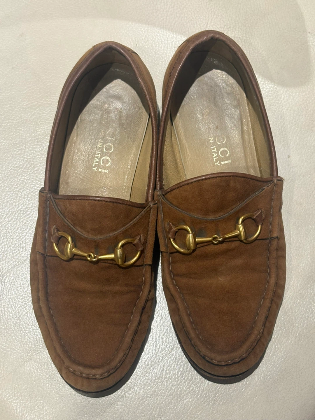 GUCCI Vintage Horsebit Suede Loafers Brown US 5 C / EU 35