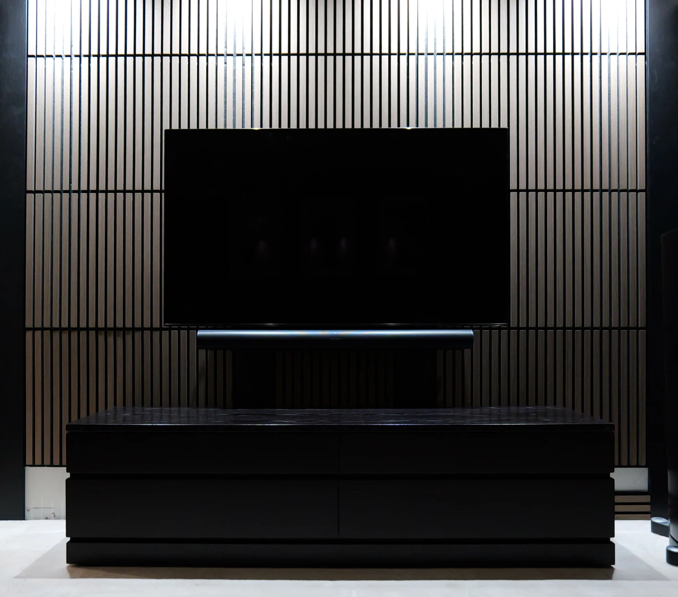Black media console with drawers