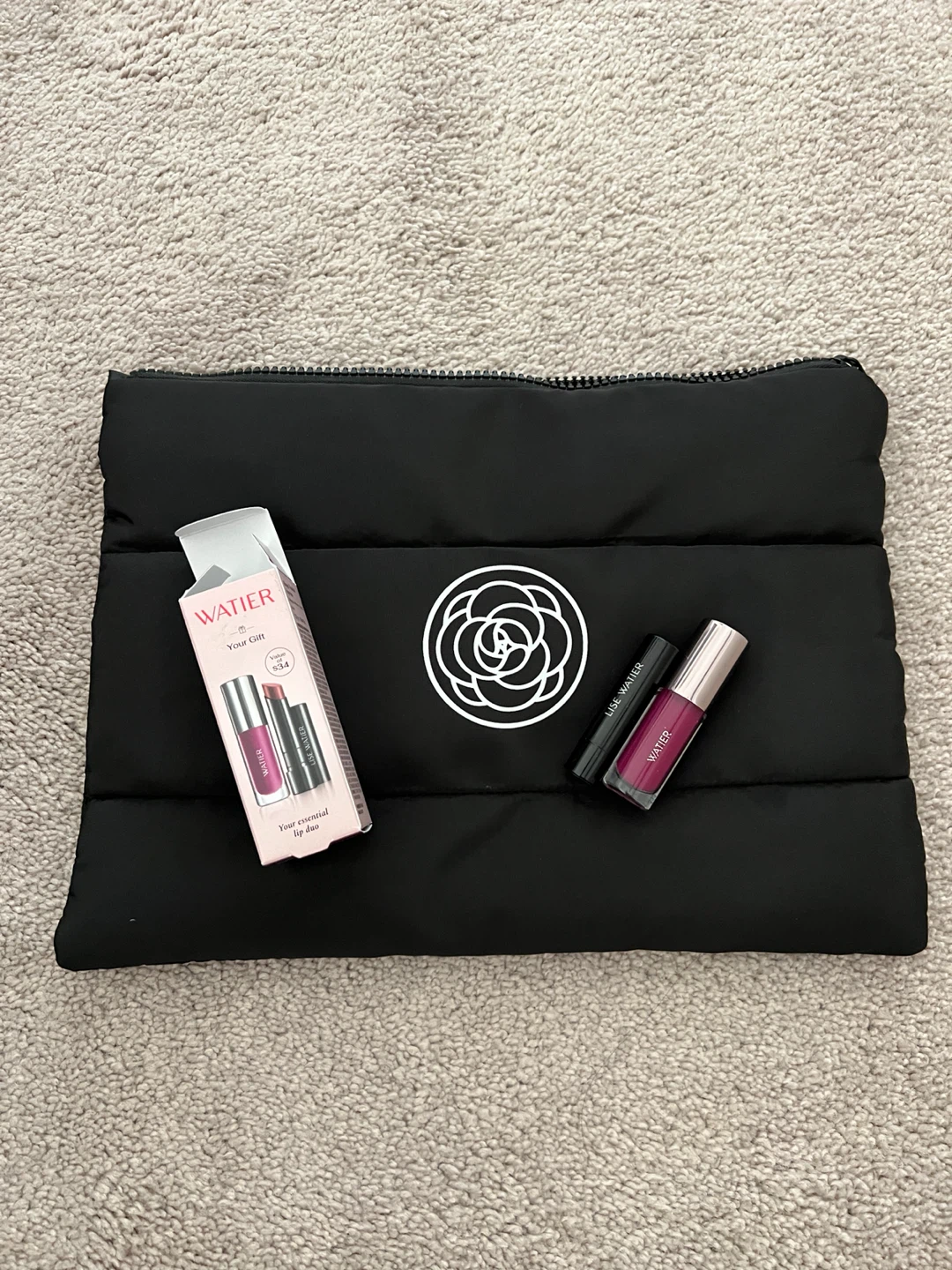 Lip oil, lipstick and pouch