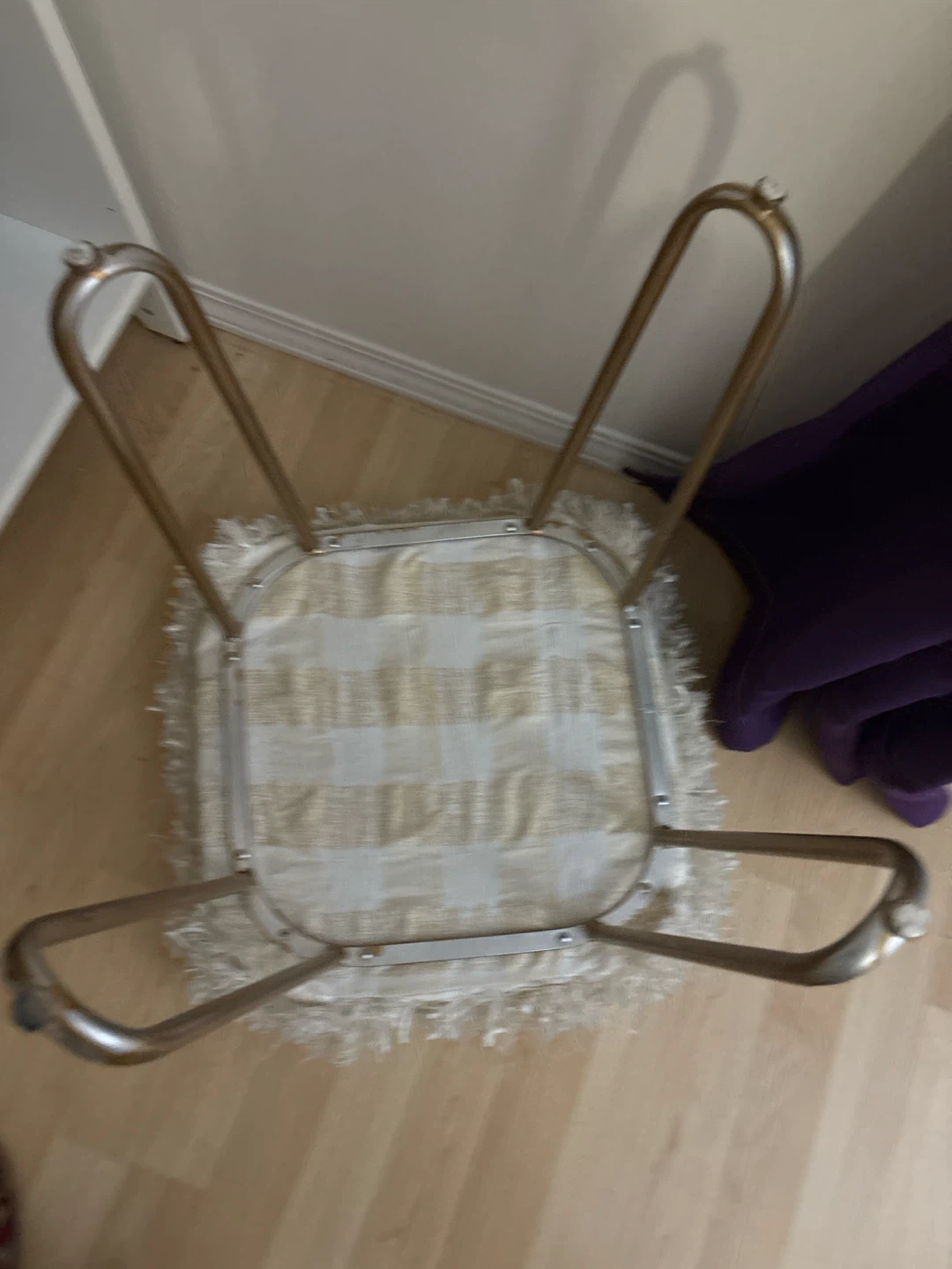 Fluffy White Vanity Stool with Gold Legs - photo 2
