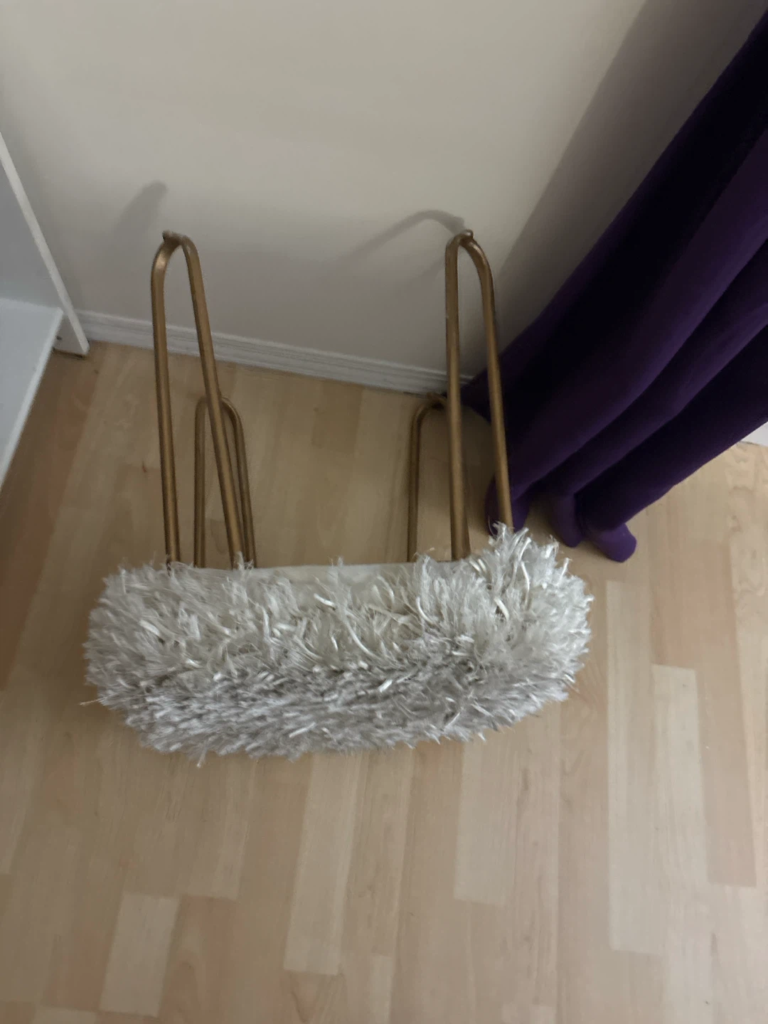 Fluffy White Vanity Stool with Gold Legs - photo 3