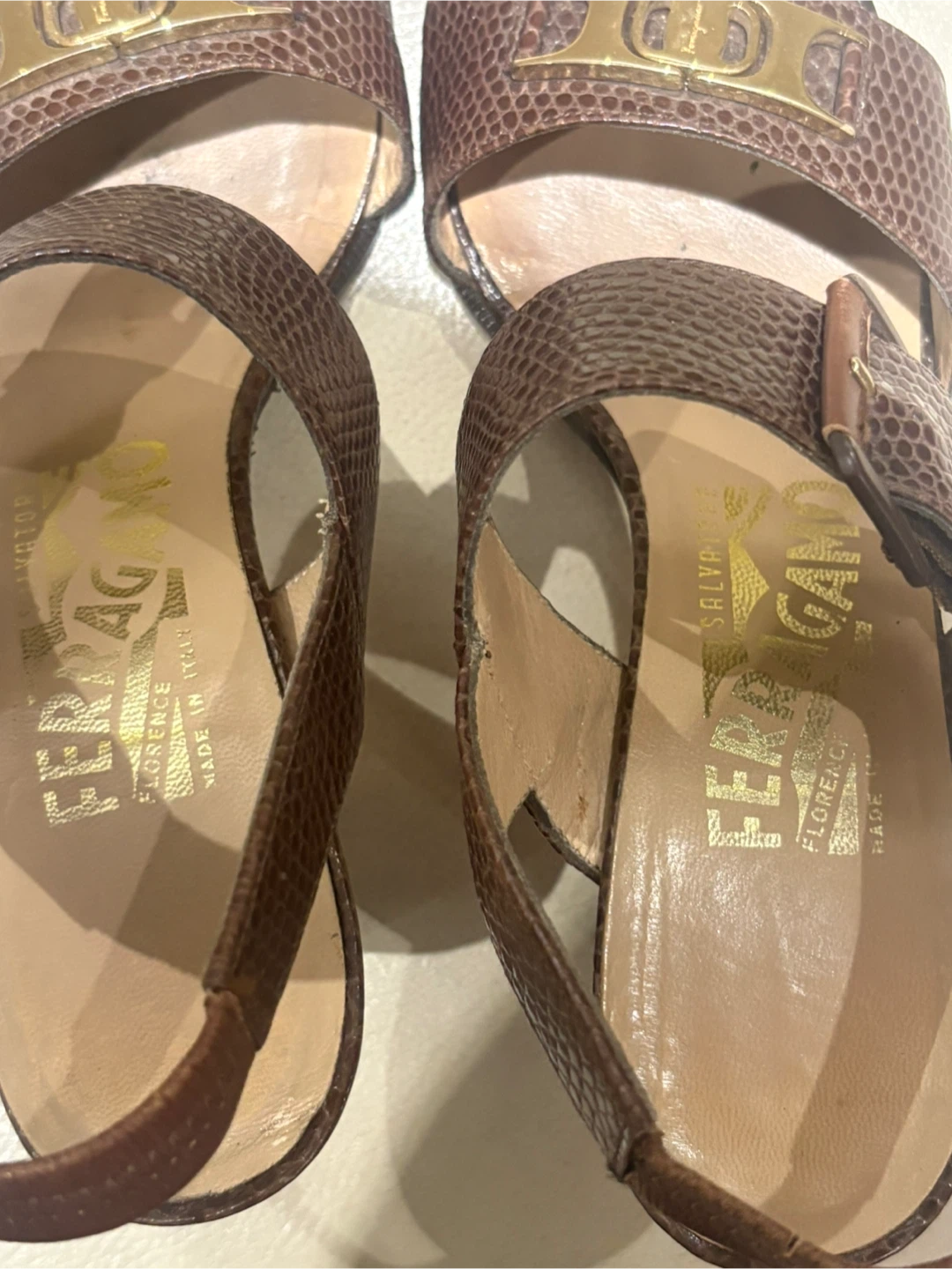 Salvatore Ferragamo Gancini Lizard-Embossed Slingback Sandals - photo 4