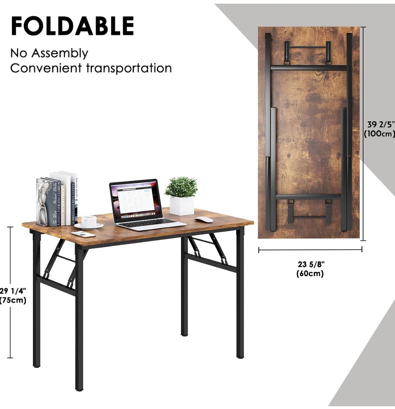 Foldable Desk - Rustic Wood Top