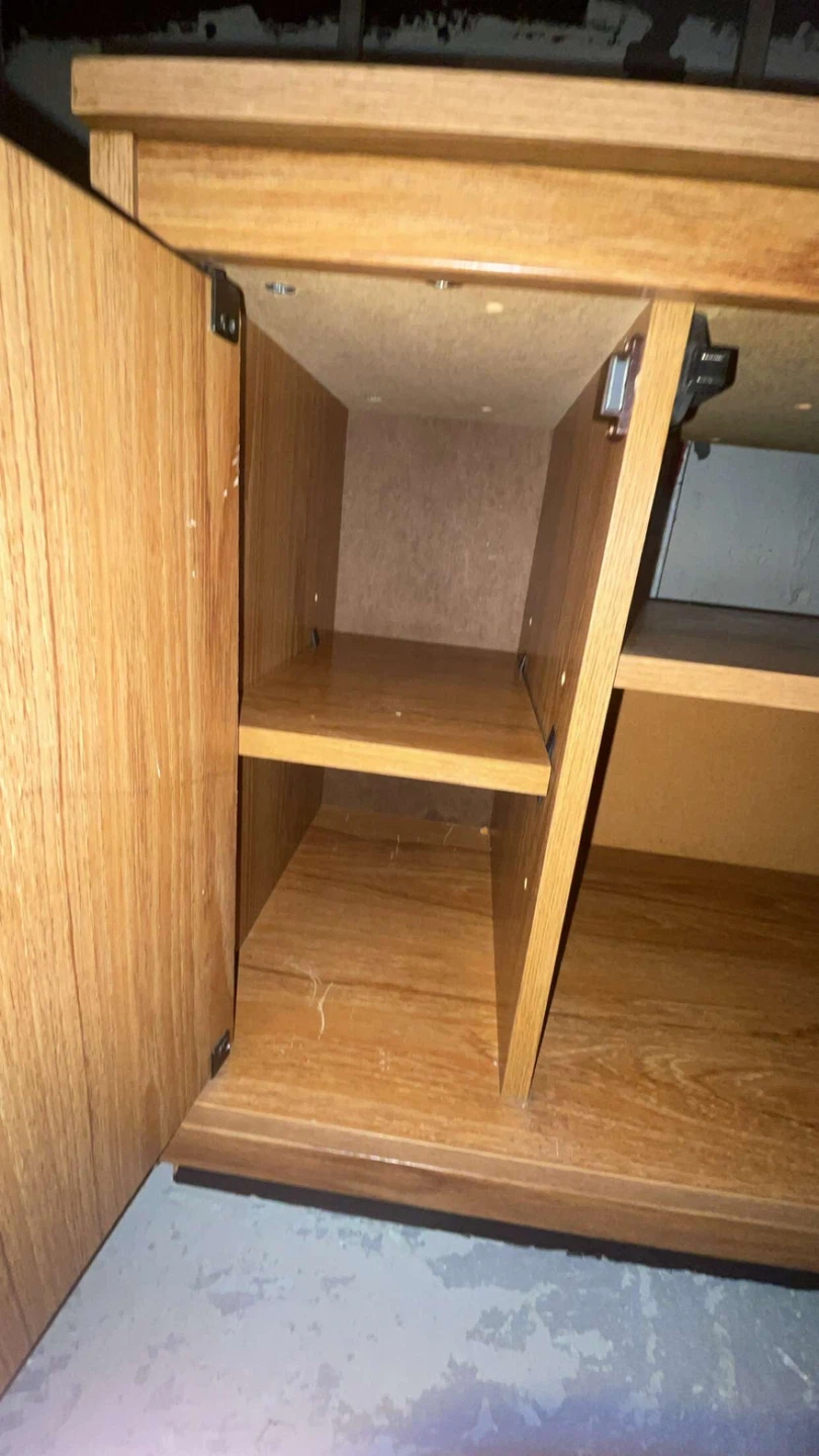 Wooden TV stand with glass door It has wheels too - photo 2
