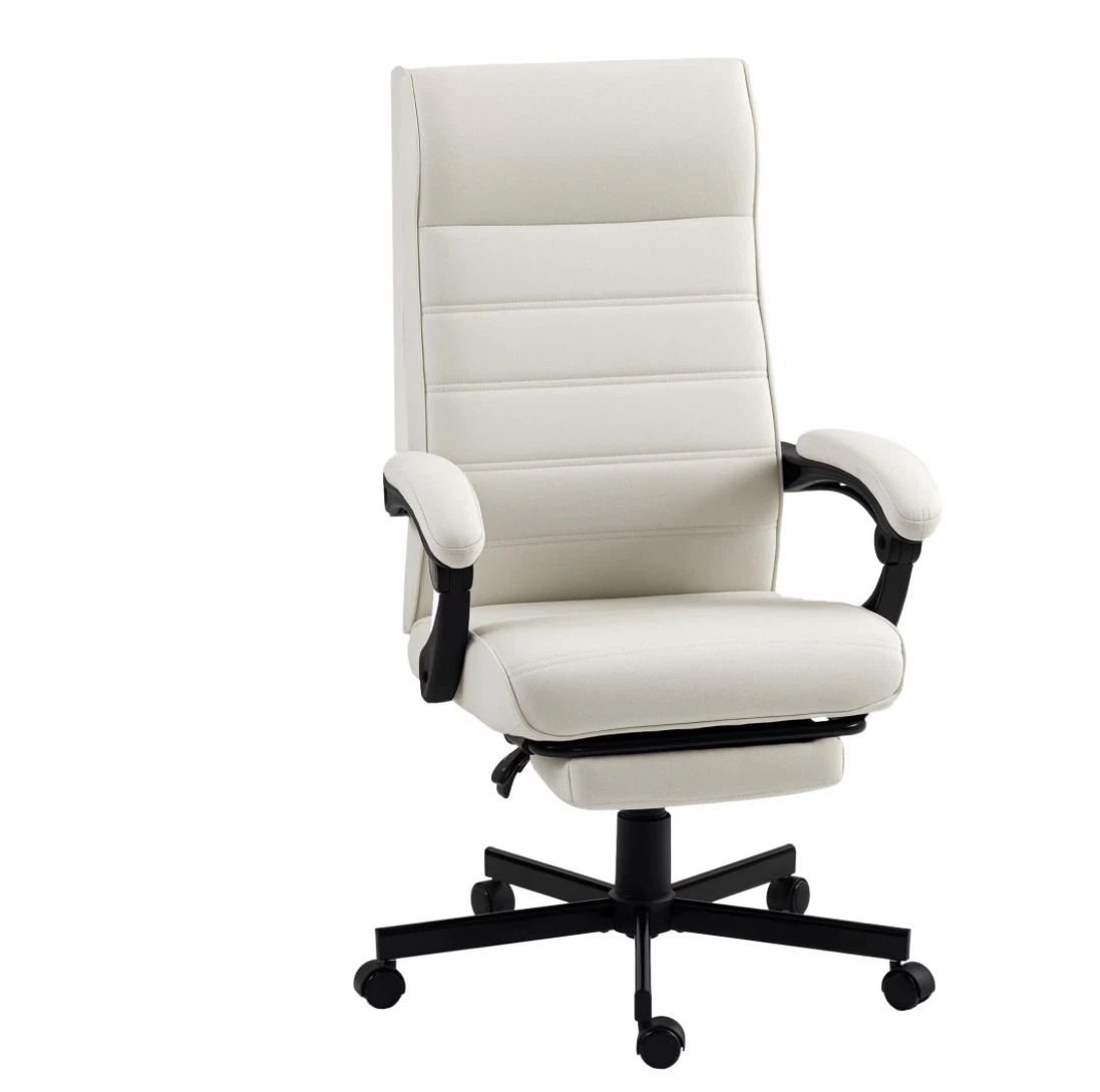 High-Back Office Chair Linen Computer Desk Chair Cream White