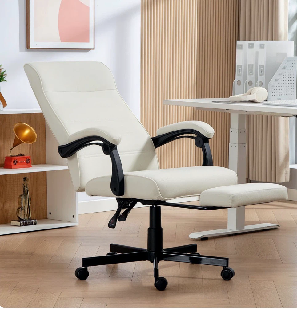 High-Back Office Chair Linen Computer Desk Chair Cream White - photo 2