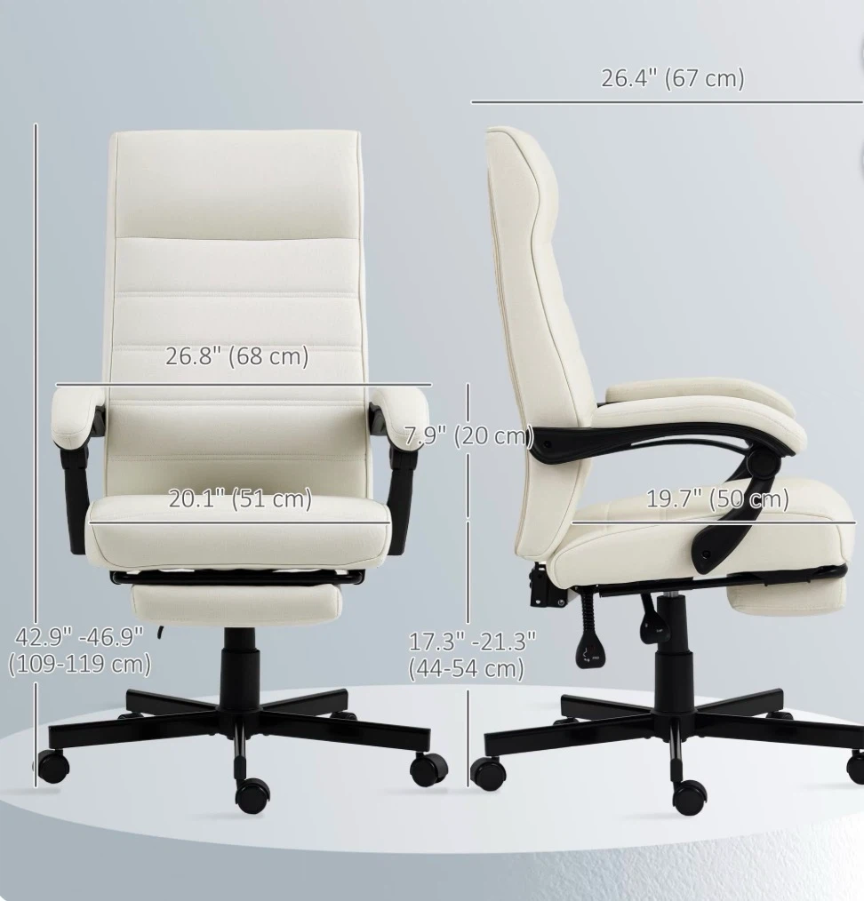 High-Back Office Chair Linen Computer Desk Chair Cream White - photo 3