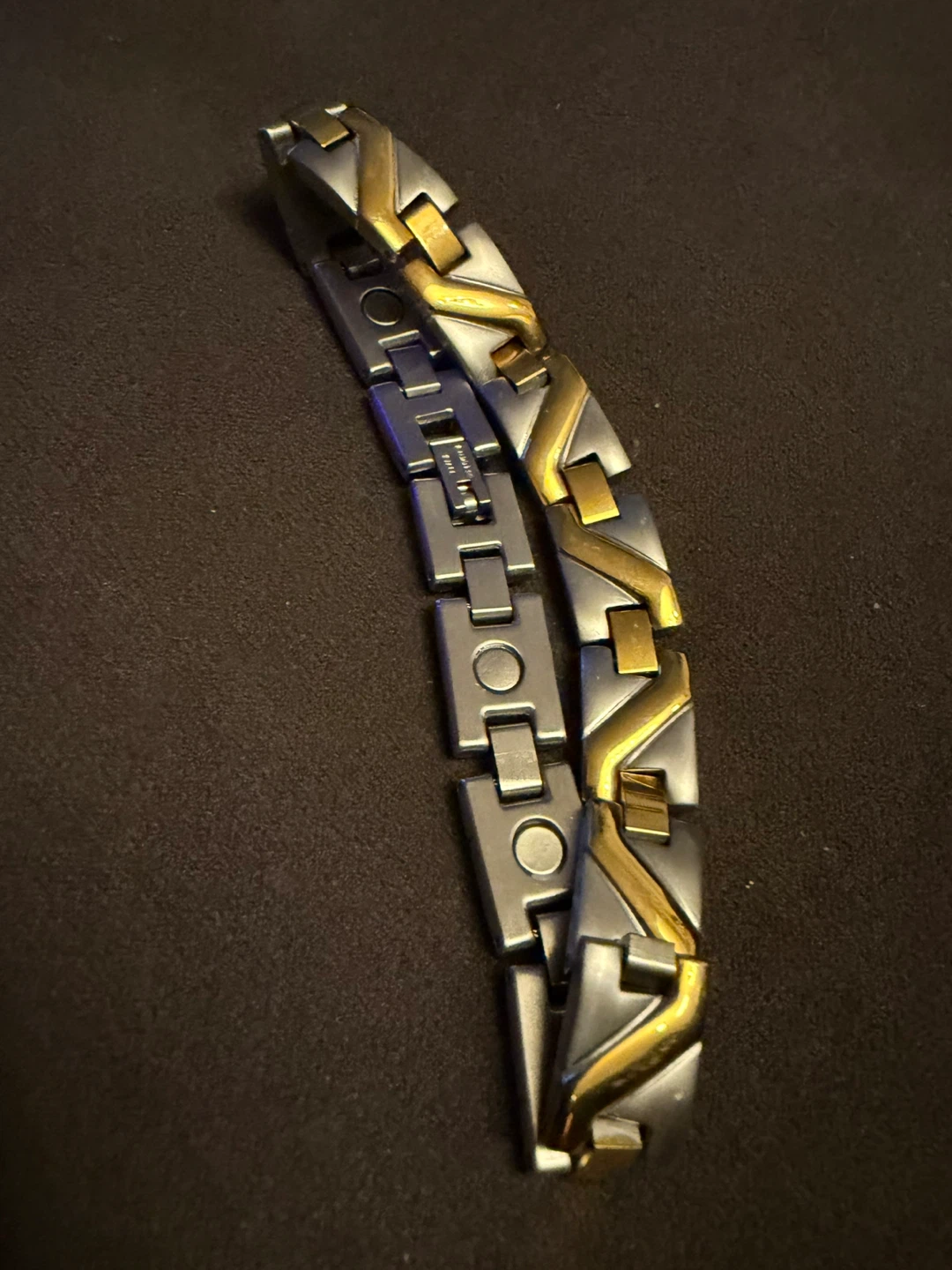 Two-Tone Magnetic Bracelet - Gold/Silver Stainless Steel - 8” - photo 2