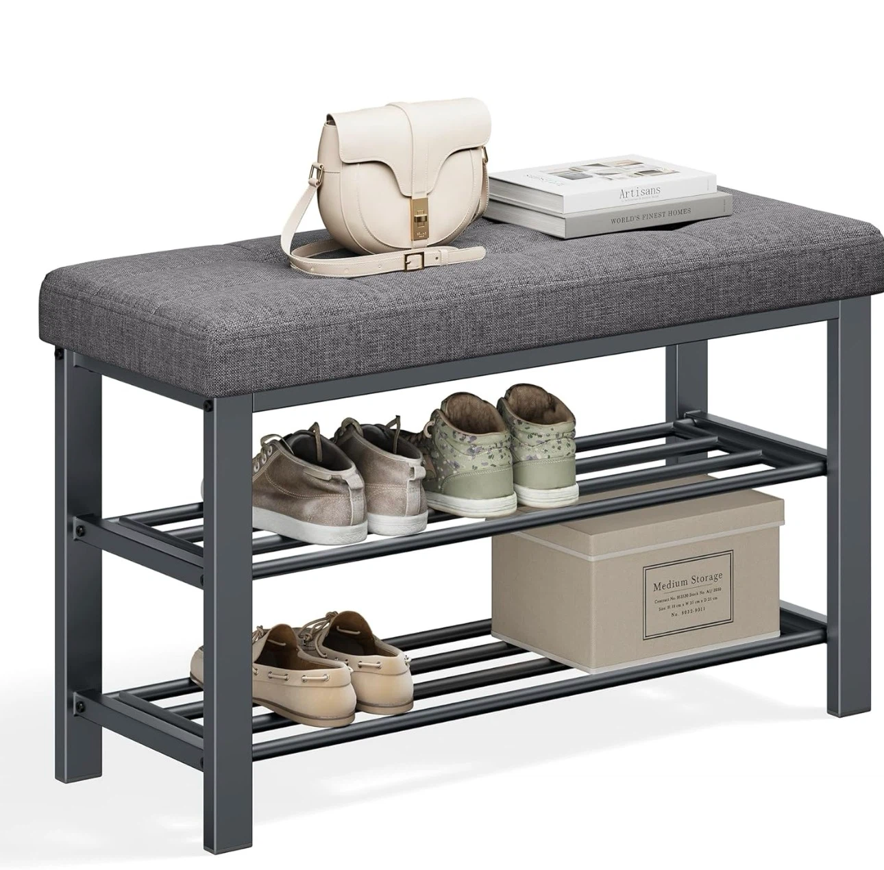 Shoe Storage Bench, Entryway Bench with Cushion