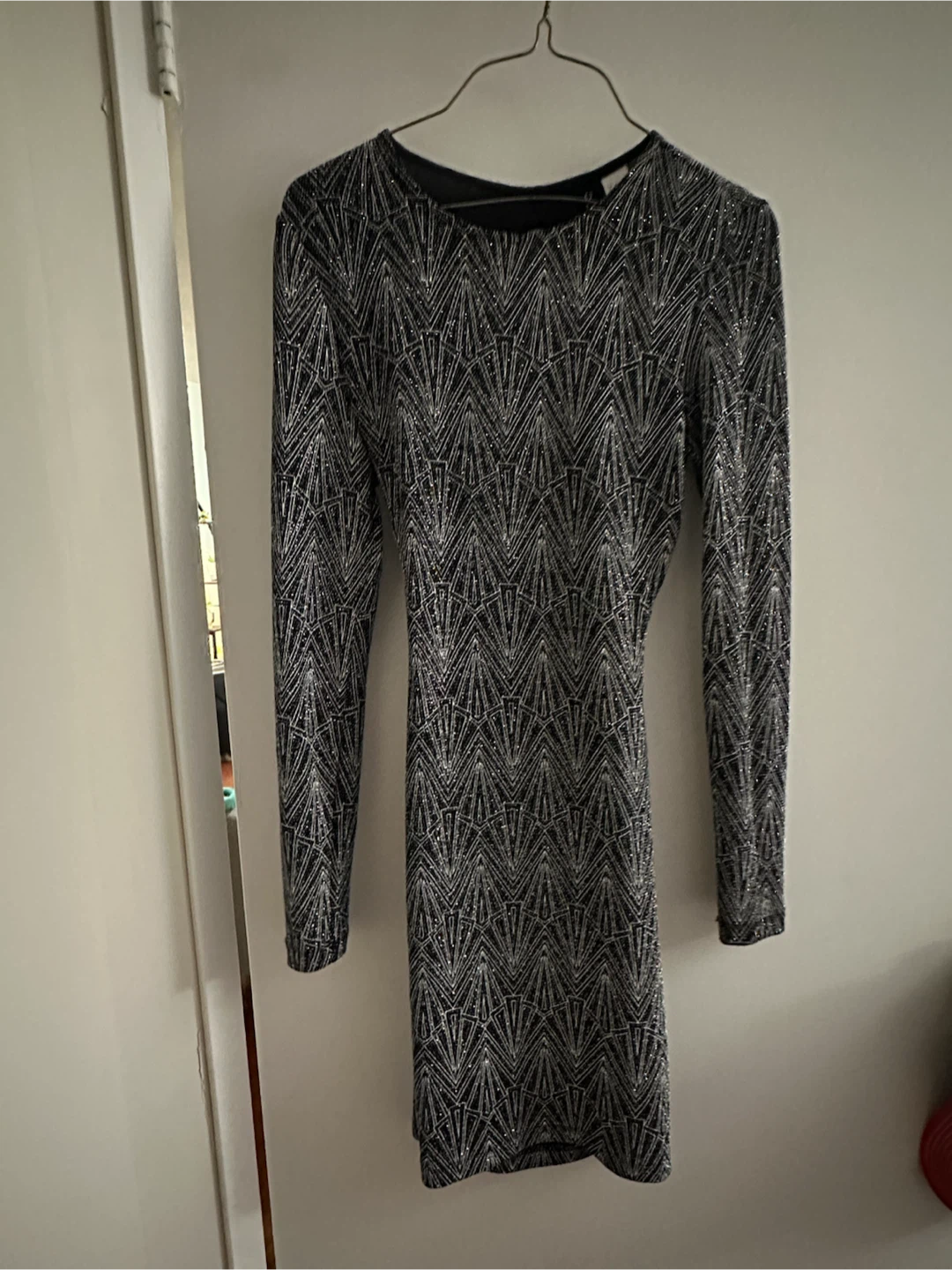 Sparkly Black & Silver Long Sleeve Mini Dress
