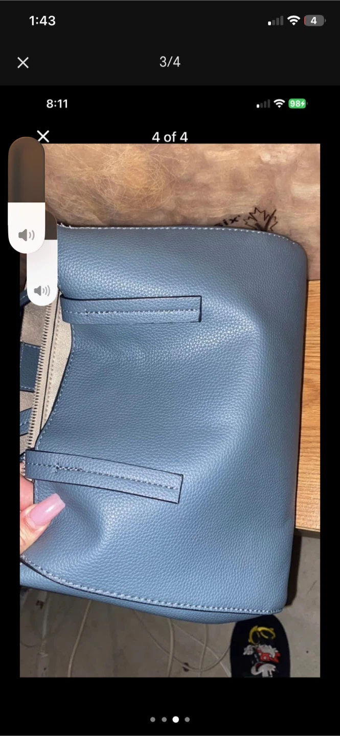 Blue faux leather handbag with shoulder strap