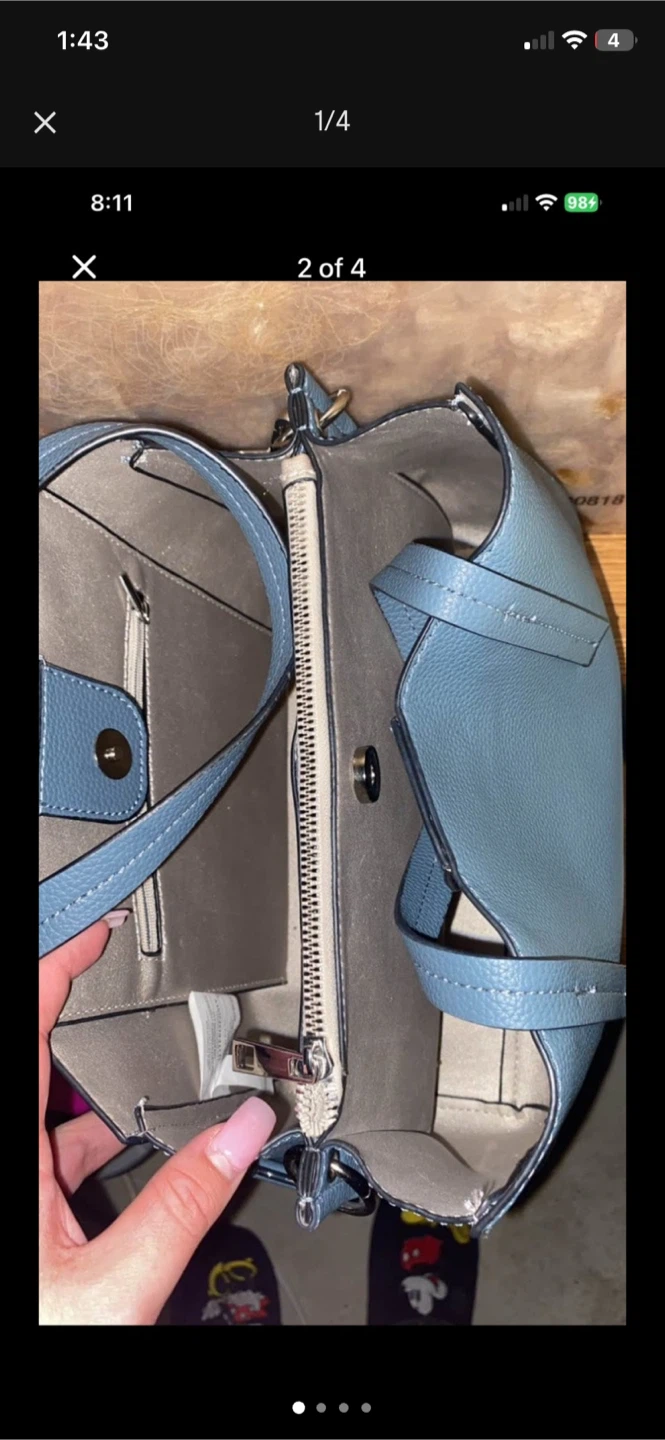 Blue faux leather handbag with shoulder strap - photo 2