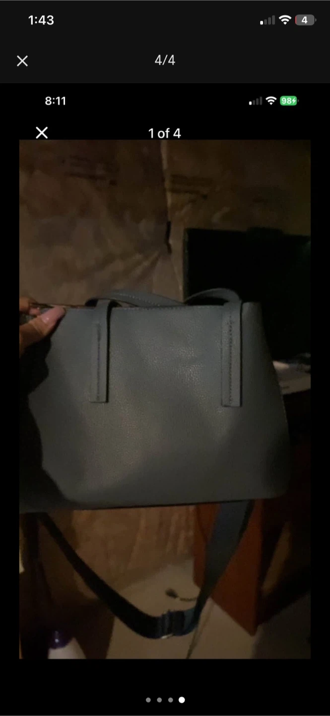 Blue faux leather handbag with shoulder strap - photo 4