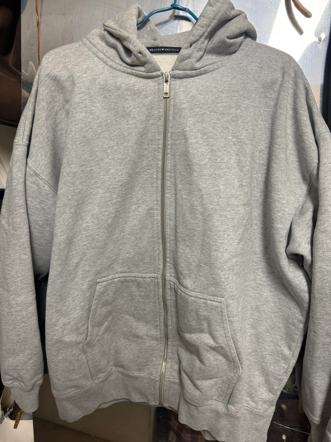 Brandy Melville Grey Zip-Up Hoodie