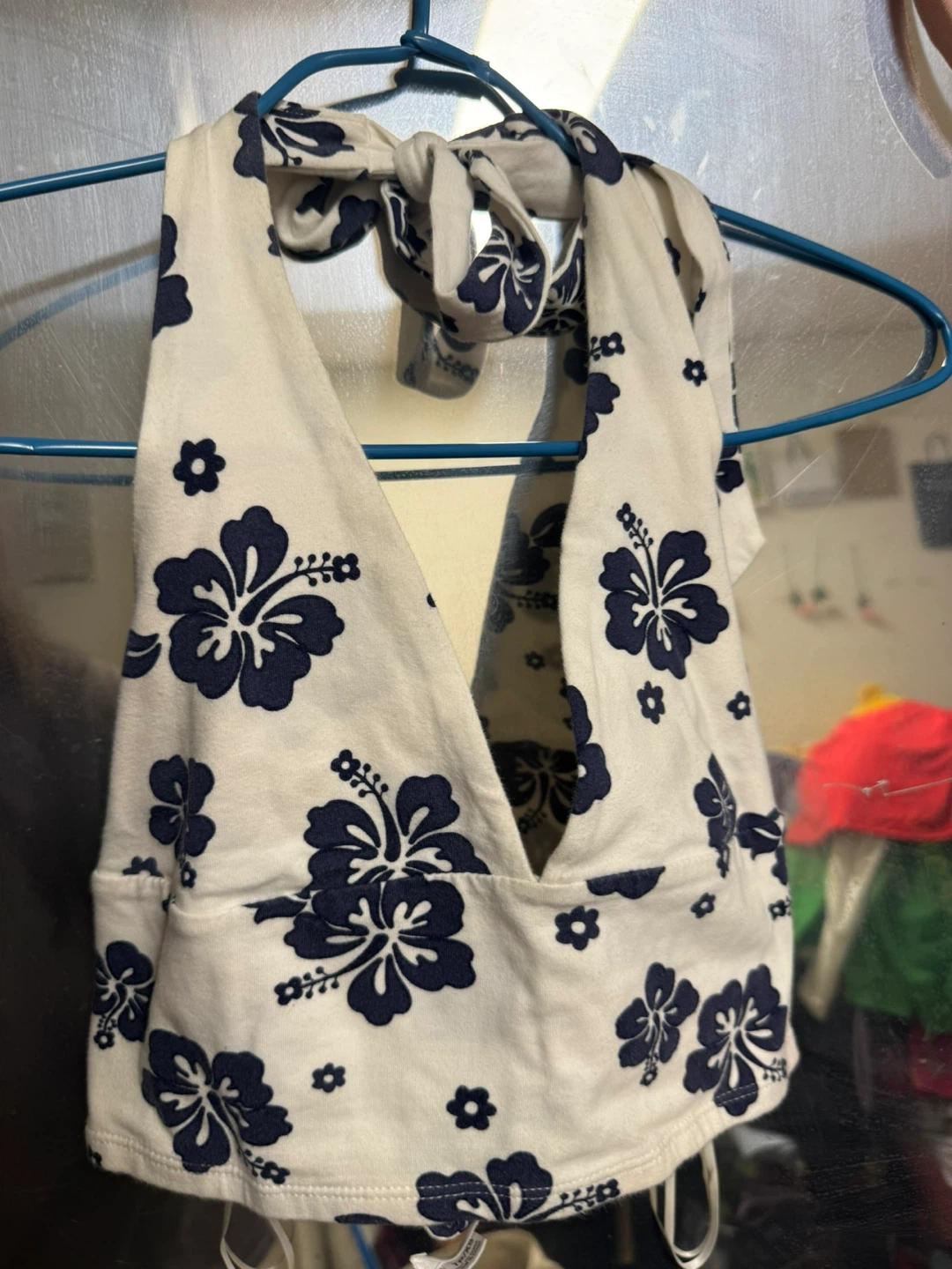 Garage Halter Top - White with Blue Flowers