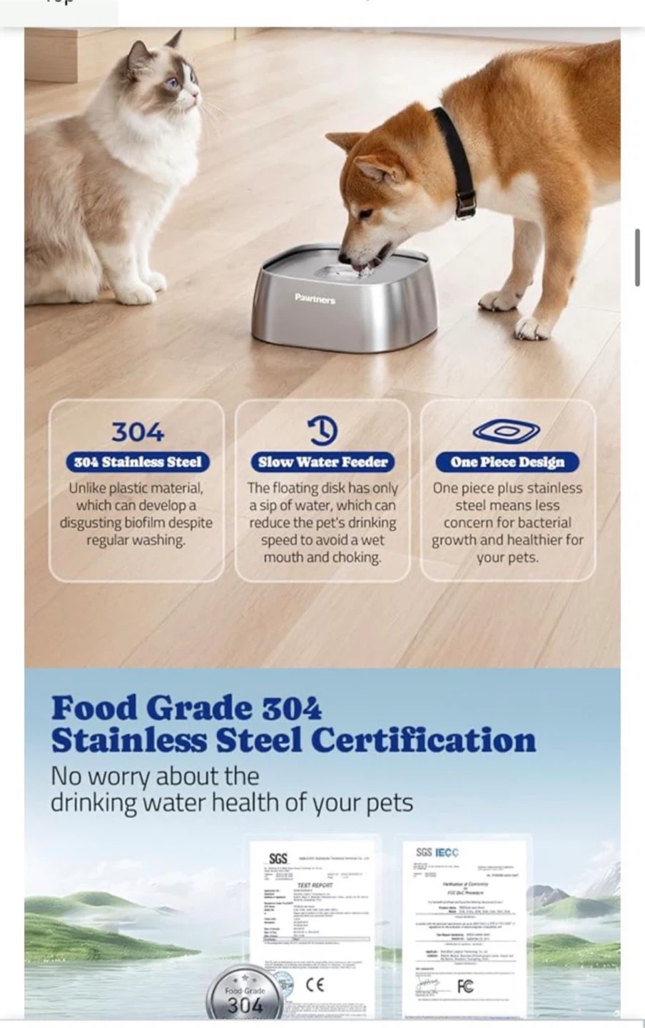 Pawtners All Stainless Steel Dog Water Bowl 4L Silver - photo 5